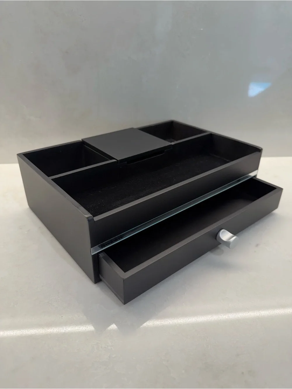 Brookstone Black Wood and Metal Jewelry Organizer Tray for Men and Women